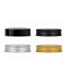 Couvercles à vis de 51 mm pour pot de 60 ml, en aluminium et bakélite, disponibles en noir, argent et or.