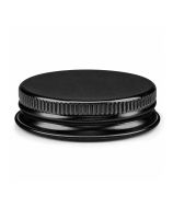 Tapa de aluminio negro con rosca de 38 mm para frascos de boca ancha de 60 y 125 ml y botes de 15 y 30 ml.