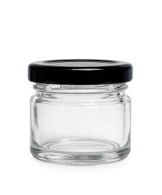 Bote de vidrio transparente de 30 ml con tapa metálica negra Twist-Off