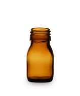Frasco de vidrio ámbar de 30 ml con rosca PP28, sin tapa.