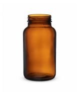 250 ml amber glass powder bottle with wide mouth and screw thread, without cap.