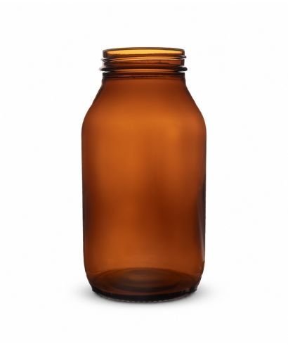 500 ml amber glass powder bottle with wide mouth and screw thread, without cap.