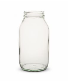 Frasco de vidrio transparente de 500 ml con boca ancha y rosca, sin tapa.