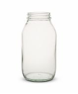 Frasco de vidrio transparente de 500 ml con boca ancha y rosca, sin tapa.