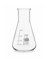 Borosilicate conical glass flasks, with a wide neck and flat base, from the Simax range, available in various capacities