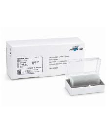 Rectangular borosilicate cover glasses in different sizes, with batch number.