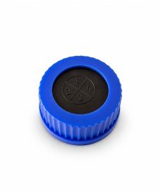 GL45 cap with mounted butyl septum for liquid withdrawal, addition or dispensing with a syringe.